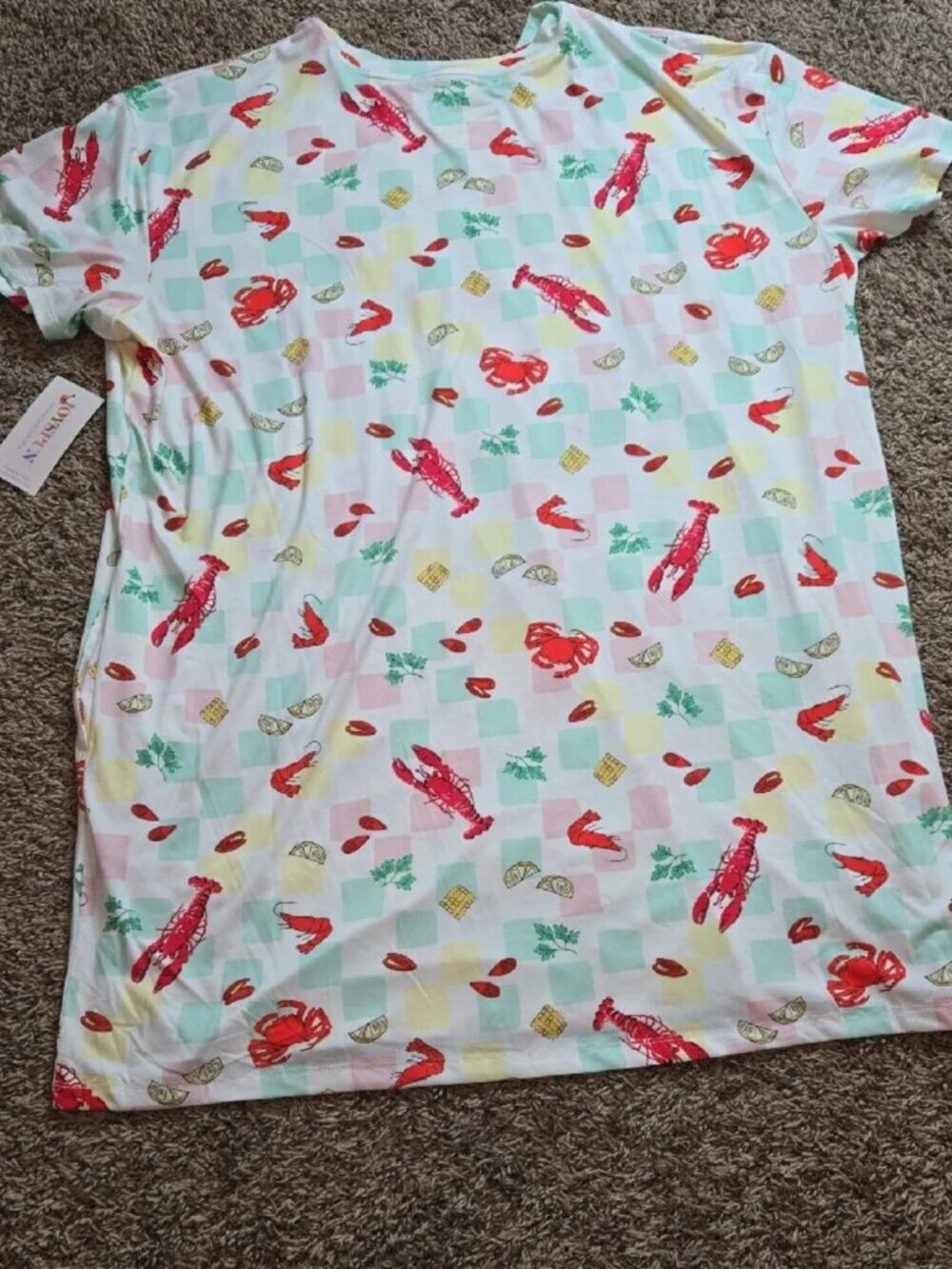 Joyspun Ladies 2X / 3X Plus Size Sleepshirt Lobster Crawfish Nightgown Shirt Top
